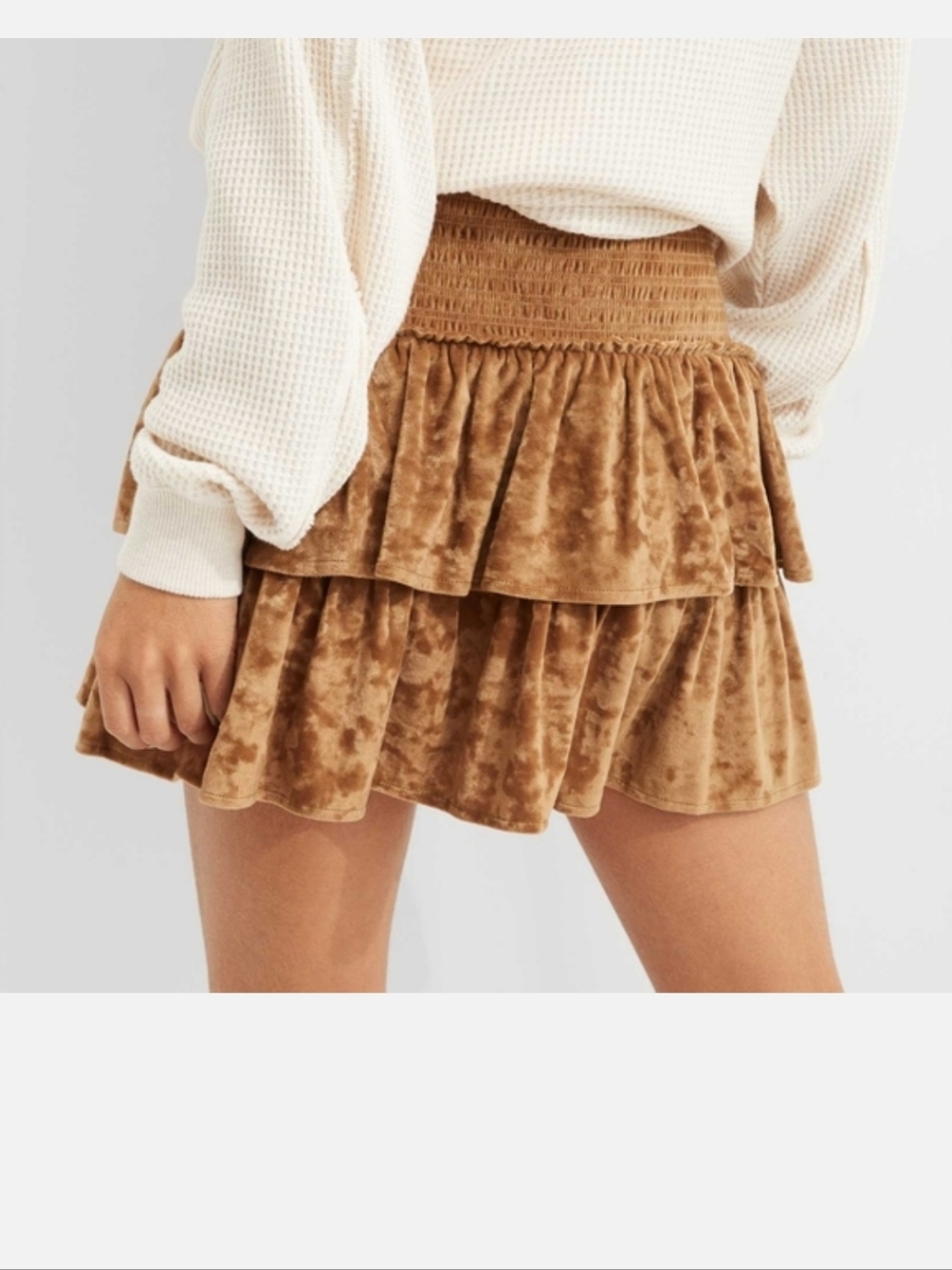 🆕Aerie Frills n Thrills Velvet Smocked Tiered Pull On Mini Skirt Womens Size XS - Picture 2 of 9